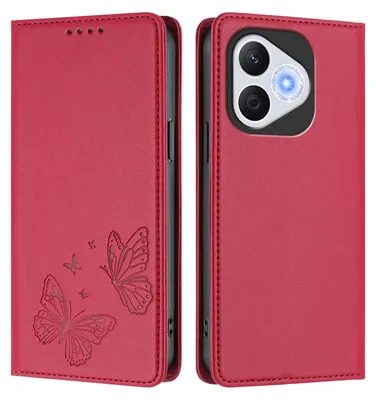 Image de Étui en cuir pour Honor 400 Lite, motif papillon, étui portefeuille à rabat avec support, rouge