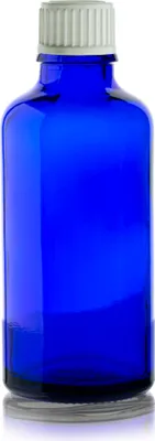 Immagine prodotto di Flacone in vetro blu da 50 ml con tappo bianco, filettatura 18/415