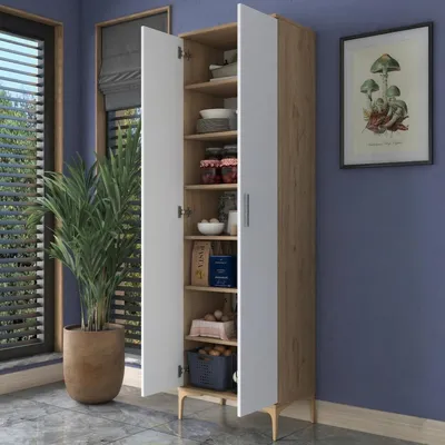 Immagine prodotto di Garbagna - Armadio Multiuso 2 Ante, 60x199h cm Marrone Rovere, 7 Ripiani