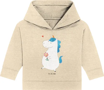Produktbild von Mr. & Mrs. Panda Organic Baby Hoodie Einhorn Spaziergang 12. - 18. Monat - Natural Raw - Geschenk, Einhörner, Mutter, Freundin, Kapuzenshirt, Kapuzensweatshirt, Unicorn