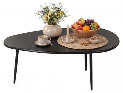 Zdjęcie produktu dla KOMFOTTEU Nowoczesny stolik kawowy w stylu mid-century, owalny, o nieregularnym kształcie, z metalowymi nogami, kompaktowy stolik do salonu, biura domowego, kącika do czytania, łatwy montaż (czarny)