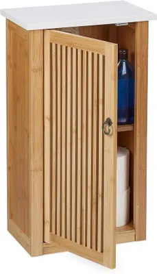 Produktbild von Famanu Hängender Badschrank mit Ablage aus Bambus und Holz - Wandregal