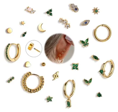 Produktbild von SDFWGG Creolen Ohrstecker Set Damen Mond Stern Schmetterling Klein Creolen Ohrri