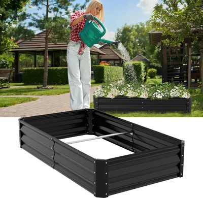 Zdjęcie produktu dla Podwyższona grządka ogrodowa Clanmacy, czarna, 160 x 90 x 30 cm, stal ocynkowana – grządki