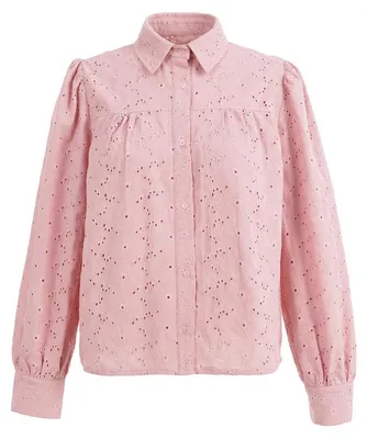 Produktbild von Damen-Langarmbluse aus feinem Stoff mit eleganten Puffärmeln und Knopfleiste.