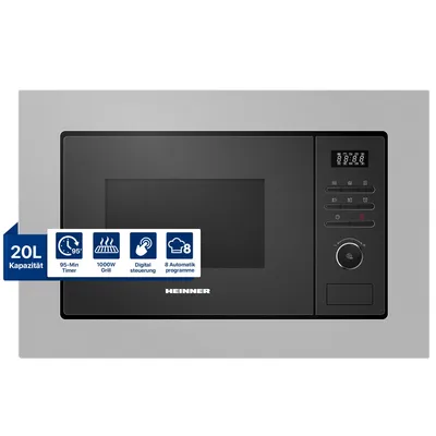 Zdjęcie produktu dla Heinner HMW-MD20BISS, Wbudowany, Mikrofalówka grill, 20 l, 800 W, Wbudowany wyświetlacz, LED