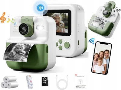 Productafbeelding van Directe kindercamera, digitaal, MP3, spelletjes, telefoonfunctie, lens 180°, groen / P02