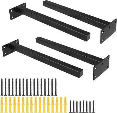 Image de Équerre de fixation invisible noire de 30 cm - pour charges lourdes - capacité de charge de 100 kg - acier inoxydable - étanche - support mural - usage professionnel en cuisine