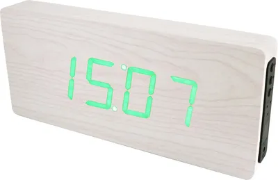 Obrázek produktu pro MPM-Quality – Digitální budík dřevěný s teploměrem a datem, bílá, 25×11×3,4 cm