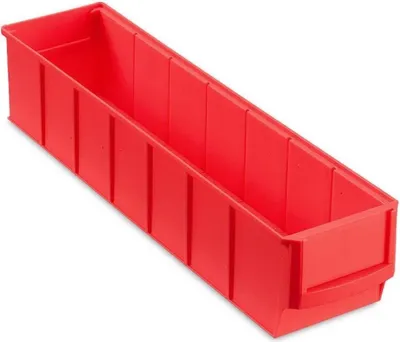 Produktbild von Rote Industriebox 400 S | HxBxT 8,1x9,1x40cm | 2,2 Liter| Sichtlagerkasten, Sortimentskasten, Sortimentsbox, Kleinteilebox