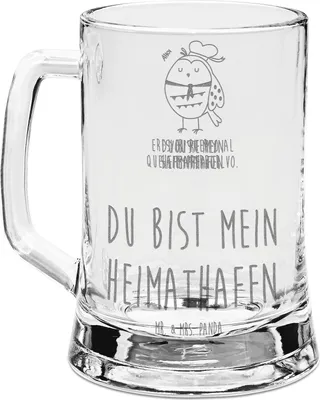 Produktbild von Mr. & Mrs. Panda Krug Eule Matrose - Transparent - Geschenk, Seidel, Bierkrug graviert, Mit Gravur, Freundin, Verliebt, Kapitän, Glas, Hochzeitstag, Humpen