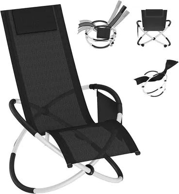 Image de Relaxliege : transat pliable, chaise longue oscillante, fauteuil de jardin ergonomique en tissu Teslin, respirant, avec coussin de tête et poche latérale. Transat de jardin pour l'extérieur, idéal pour le jardin ou le balcon (design en forme de X)