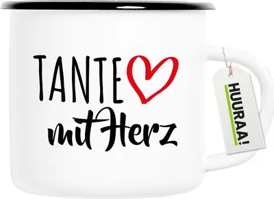 Produktbild von Huuraa Emaille Tasse Tante mit Herz 300ml Vintage Campingbecher Geschenkidee