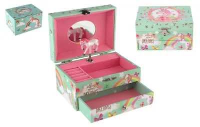 Produktbild von Spieluhr Schmuckkästchen Einhorn Aufziehmechanismus in der Schachtel 16x10x12cm
