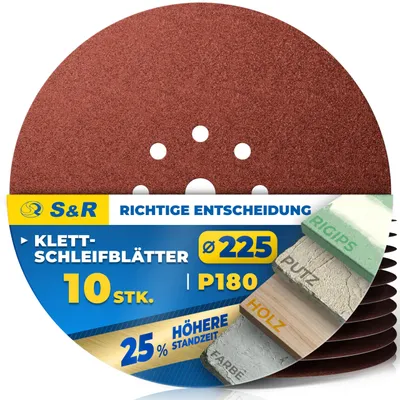 Produktbild von S&R Schleifpapier 225mm, Schleifscheiben 225mm, Schleifgitter 225 mm klett