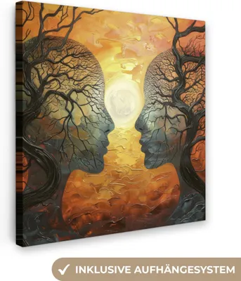 Produktbild von MuchoWow® - Leinwandbilder - Bäume - Gesichter - Sonne - Kunst, Wandbild, Wanddeko Bilder Wohnzimmer, 90x90 cm