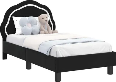 Image de vidaXL Sommier de lit d'enfant avec tête de lit noir 70 x 140 cm velours