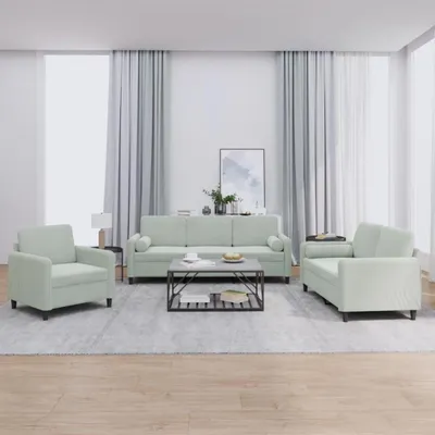 Produktbild von vidaXL 3-tlg. Sofagarnitur mit Kissen Hellgrau Samt