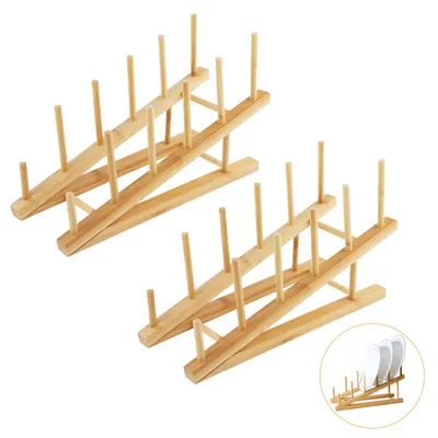 Bambus-Geschirrständer 2er Set, 5 Schlitze, Abtropfgestell