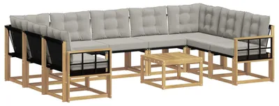 Produktbild von vidaXL Outdoor-Sofagarnitur mit Kissen 10 pcs Weiß und Hellgrau