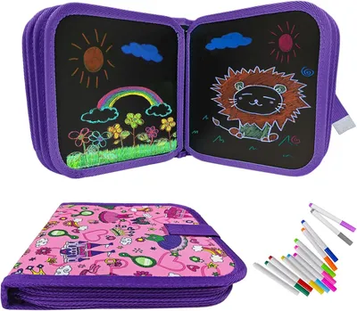 Productafbeelding van Kleurboek voor kinderen, met 12 stiften, kleurboek vanaf 2, reisspellen voor kinderen, graffiti-tekenbord, graffiti-boek, herbruikbaar, draagbaar