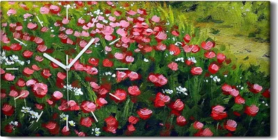 Produktbild von Küche Wohnzimmer Wand Leinwand Uhr Geräuschlos 60x30 Ölgemälde Blumen Feld Natur - weiße Hände