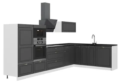 Imagen del producto de Cocina esquinera Vicco Fame-Line Antracita-Oro Landhaus/Blanco 347 x 207 cm sin encimera, Model 63624
