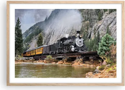 Produktbild von Gerahmtes Poster - Rahmen in heller Eiche - Alt Lokomotive Berge - 70x50 cm - Wand Bild - Wanddeko - Wandbilder - Kunstposter - Wandposter - Bilderrahmen - Bilder - Kunstdruck - P2NAA70x50-4581