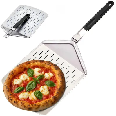 Produktbild von Große Pizzaschaufel, Pizzaschaufel aus Edelstahl, faltbar, Verbrühungsgriff (32 x 42 cm)