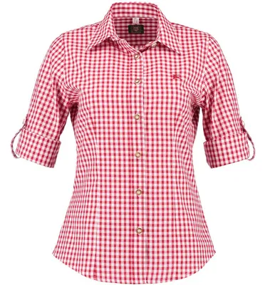 Produktbild von German Wear Trachtenbluse für Trachten lederhosen bluse Trachtenmode kariert, Größe:40, Farbe:Rot