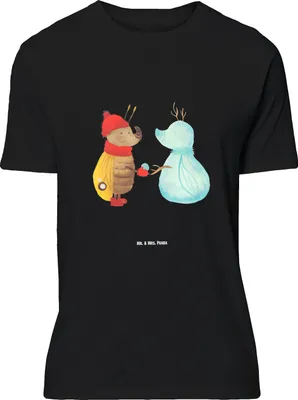 Produktbild von Mr. & Mrs. Panda Tshirt Nachtfalter Schneemann - Schwarz - Geschenk, Oversize T-Shirt, Winterzeit, Schnee, Weihnachten, Winter, Lustiges, Weihnachtsgruß, Shirt