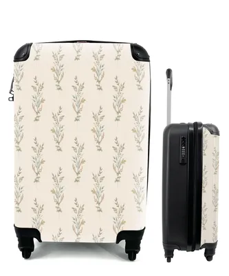 Produktbild von MuchoWow® Koffer Handgepäck Trolley Rollkoffer Kleine Reisekoffer mit 4 Rollen - Blätter - Vintage - Pastell - Cabin Size < 55x40x23 cm & 55x40x20 cm - Fotokoffer - Kabinenkoffer - Boardgepäck - Reise-Box - Reisekoffer - Reisegepäck - Koffer mit Bild - Trolley für Kinder