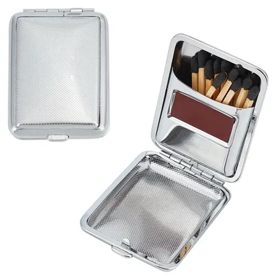 Productafbeelding van Metalen lucifersdoosje, waterdichte lucifershouder van roestvrij staal in vintage stijl met aanstekerplaat, draagbare mini-opslagdoos voor kamperen en outdooractiviteiten.
