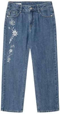 Productafbeelding van Pepe Jeans meisjesbroek, model Straight Hw Robyne, met bloemenprint, blauw (denim), maat 8 jaar