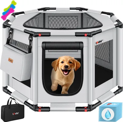 Produktbild von LOVPET® Welpenlaufstall für drinnen & draußen Welpenauslauf Hundekäfig Oxford-Gewebe | Tierlaufstall für Kleintiere Hunde Katzen | Hundelaufstall Freigehege Rahmen aus PVC-Rohren