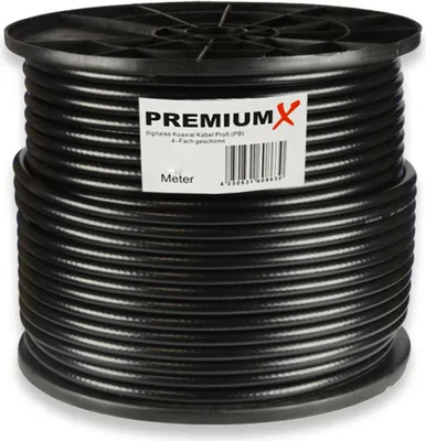 Produktbild von PremiumX 100m PROFI Koaxialkabel Schwarz 135dB 4-fach geschirmt REINES KUPFER