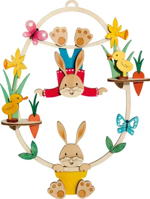 Produktbild von Drechslerei Kuhnert - Hobaku Fensterbild Set - Lustige Osterhasen im Ei - aus Holz - Ideale Dekoration für die Osterzeit - für Fenster, Wand und Tür