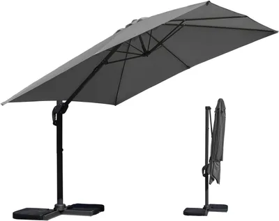 Productafbeelding van Zweefparasol - Parasol Tuin - Terras Beschermen - 360 Graden Draaibaar - 300 cm - Grijs