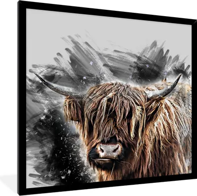 Produktbild von MuchoWow® MuchoWow® Gerahmtes Poster Porträt Schottisches Hochlandrind - Abstrakt 40x40 cm - Poster mit zchwarzem Bilderrahmen - Mit Rahmen - Wanddekoration Schlafzimmer