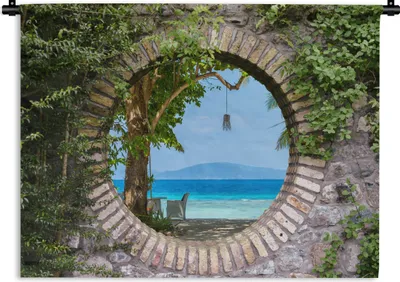 Produktbild von MuchoWow® Wandteppich Wandbehang Strand - Durchsichtig - Tropisch - Strandkorb 150x112.50 cm Tapisserie Dekoration Wandtuch - Wanddecke - Wandteppiche