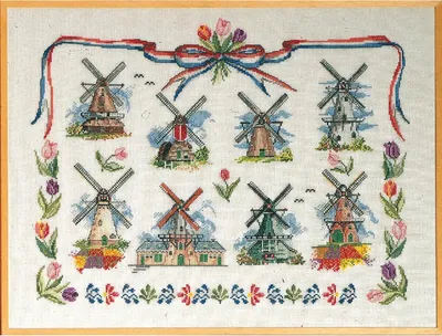 Produktbild von Permin Kreuzstich Stickpackung "Holländische Windmühlen", Zählmuster, 60x45cm, 70-0402