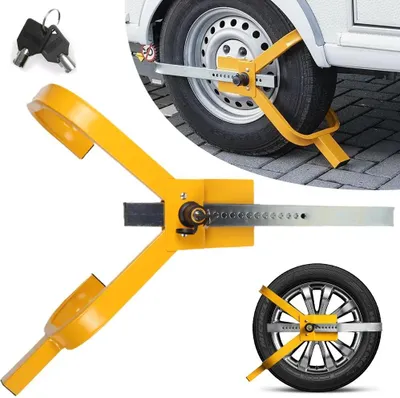 Immagine prodotto di Blocco ruota - Blocco pneumatico con 3 punte - Protezione antifurto - Portatile - Robusto - Per auto, rimorchi, camion, ATV, camper, moto, roulotte