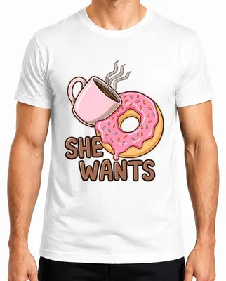 Zdjęcie produktu dla Koszulka męska "Donut Kaffee Geschenk Frau Geburtstag Frühstück lustig", biała, rozmiar XXL