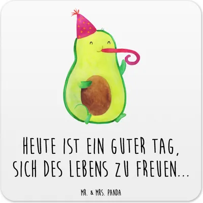 Produktbild von Mr. & Mrs. Panda Tassenuntersetzer Avocado Feier 6er Set - Weiß - Geschenk, Fete, Coaster, Glas-Untersetzer, Getränke-Untersetzer, Geburtstag, Tischuntersetzer, Tröte