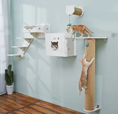 Produktbild von CatS Design Katzen Kletterwand Set xxl große Katzen stabil 5 Teilig Wandkratzbaum T2