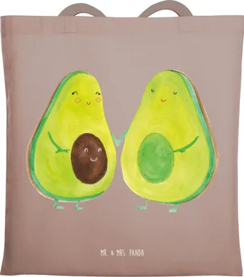 Produktbild von Mr. & Mrs. Panda Tote Bag Avocado Pärchen - Braun Pastell - Geschenk, Familie, Kinder, Tragetasche, Shopping Tasche, Stoffbeutel, Laptoptasche, Jutebeutel, Geburt, Liebe