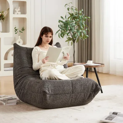 Image de Canapé Chenille-Caterpillar, fauteuil relax Boden, sans accoudoirs, fauteuil relax pour cheminée, pour salon, chambre, gaming, bureau - couleur gris