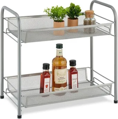 Produktbild von Freistehendes Metall Gewürzregal mit 2 Ablagen für Küche, 47.5x28x12cm (L x B x H)