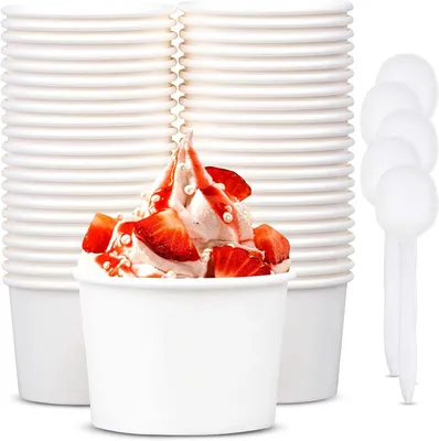 Zdjęcie produktu dla 50 sztuk papierowych kubków na lody z łyżeczkami