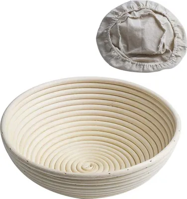 Image de CANDeal Ø 22 cm Panier de fermentation rond avec insert en lin - Le panier de fermentation idéal pour la pâte à pain, en roseau naturel Peddigrohr